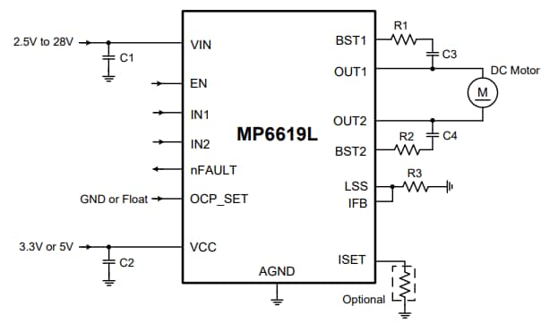 Application Circuit Diagram - Monolithic Power Systems (MPS) MP6619L H-Bridge Motor Drivers
